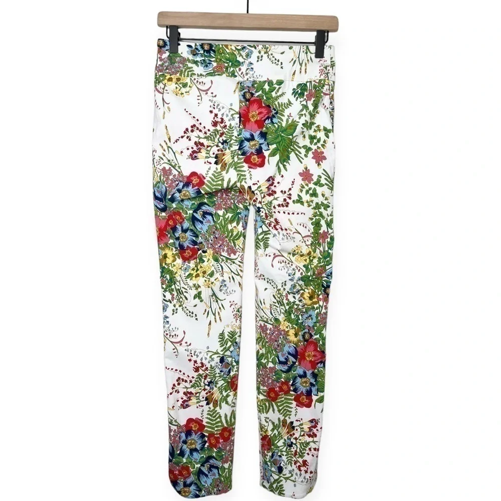 Soft Surroundings Women’s In‎ Bloom Pull On Ankle Pants White Floral Size XS